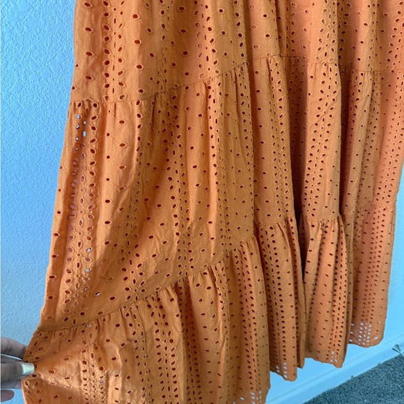 Eloquii Women's Boho Plus Size 24 Orange Cotton Sundress - Picture 7 of 9